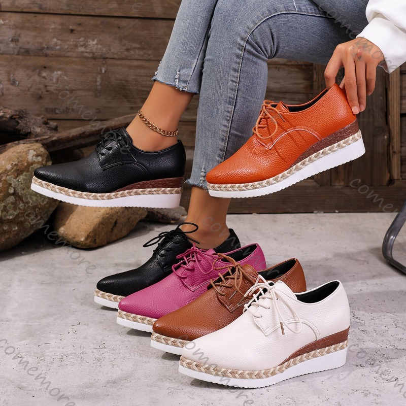Oxford Lace Up Women - Leather Lace-Up Women's Wedge Oxford Shoes