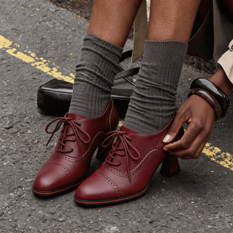 Oxford Lace Up Women - Women’s Faux Leather Brogue Oxford Heels