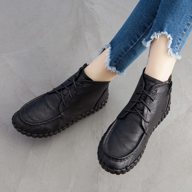 Real Leather Boots Women's Aut - Oxford Lace Up Women 评论和价格
