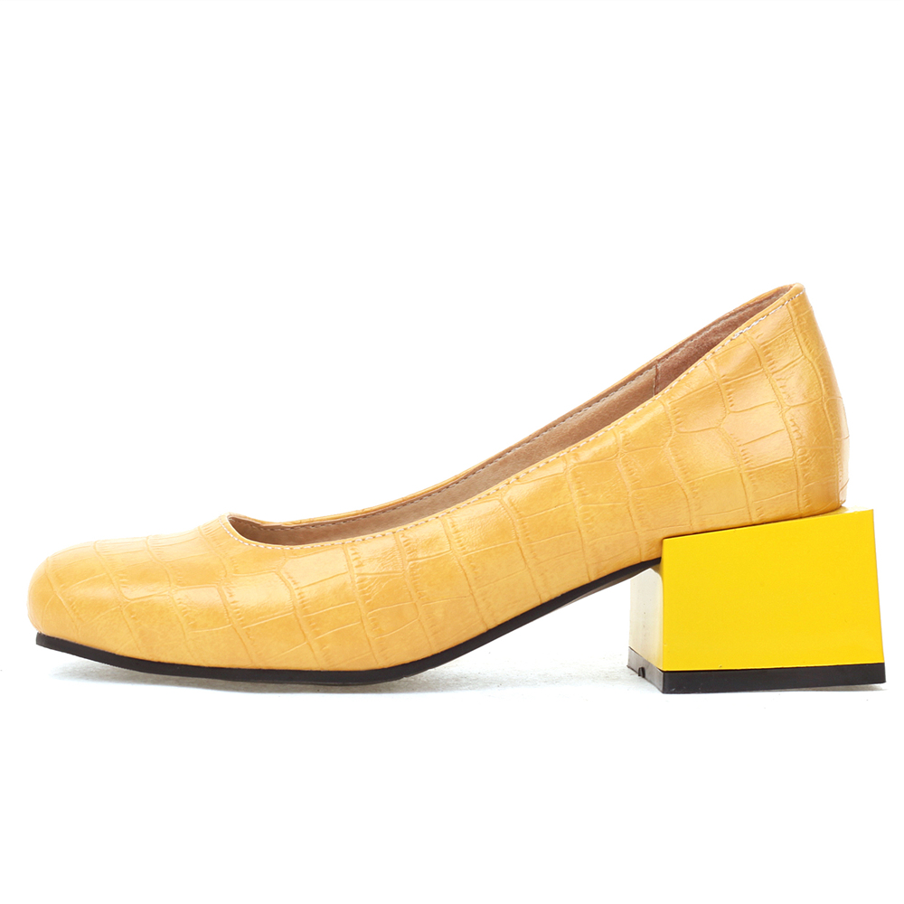 Square Low Heels Shoes Elegant - Women'S Shoes Yellow 评论和价格
