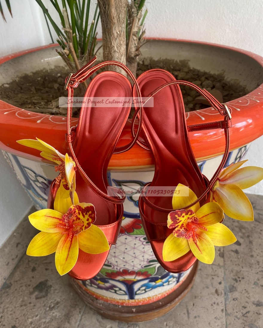 Metalic Matte Slingback Flower - Women'S Shoes Yellow 评论和价格