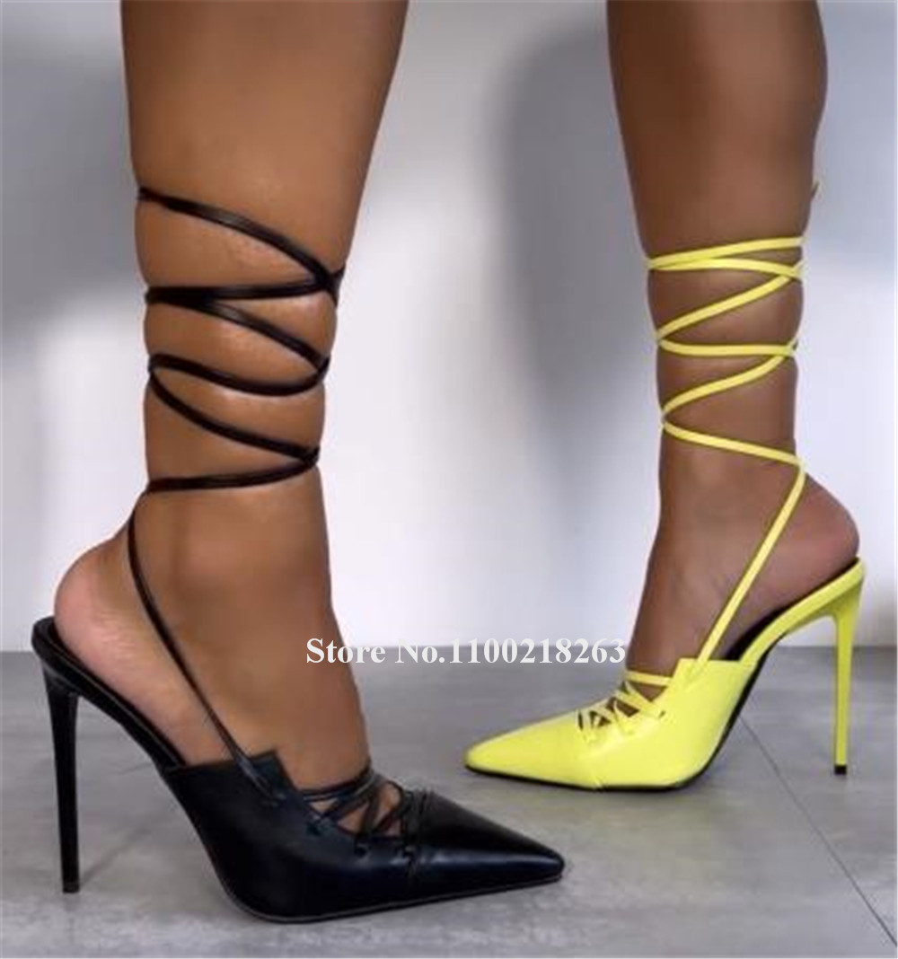 Lace-up Thin Heel Sandals Newe - Women'S Shoes Yellow 评论和价格