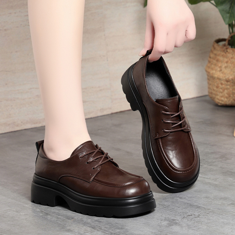5cm Vintage Deep Mouth Soft Le - Oxford Lace Up Women 评论和价格